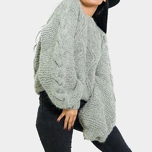 Princess Polly Light Gray Cable Knit Sweater